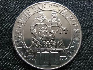 Poland Polish Millennium 100 Zlotych.  900 Silver Coin 1966 Mw