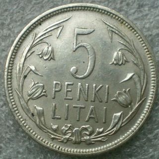 1925 Lithuanian Coin 5 Litai,  Km 78,  7.  12.  28.  13