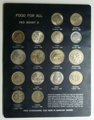 Food For All Fao Money Display Card No.  2 Inc 16 Unc Coins 1968 - 70 (inc 3 Silver)