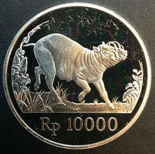 Indonesia - Silver 10000 Rupiah Coin - Wildlife - 1987 - Proof