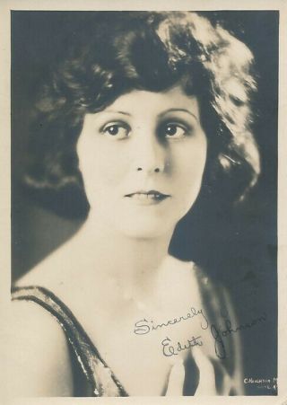 Edith Johnson Vintage 1920s Silent Starlet " Signed " Dw Portrait Photo