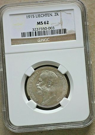 1915 Liechtenstein 2 Kroner,  Silver,  Ngc Ms 62