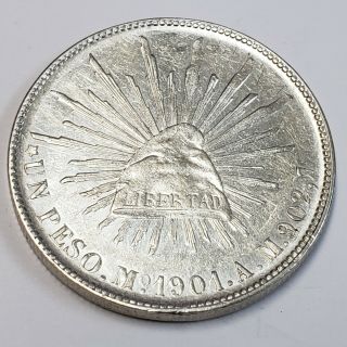 1901 Mexico One Un Peso Silver Libertad Republic Mexicana Collector Coin Mx0119