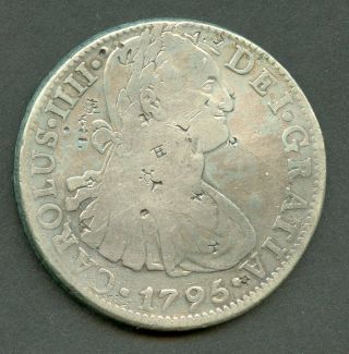 8 Reales 1795 Silver Coin With Counter Stamps