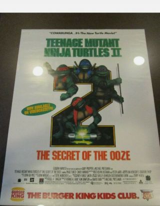 Teenage Mutant Ninja Turtles 2 Movie Poster 1991 Burger King Secret Ooze 24x17