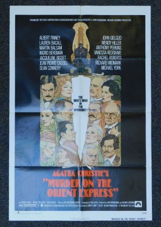 Vintage 1974 Murder On The Orient Express Paramount Movie Poster 27x41 Folded