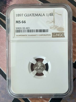 1897 Guatemala Silver 1/4 Real Ngc Ms66 Blast White Uncirculated