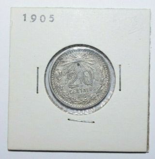 1905,  20 Centavos Mexico Silver Only 2.  5 Mm Minted & High Value Coin