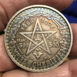 1956 Morocco 500 Francs,  Silver Coin