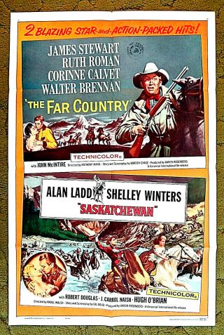 James Stewart,  Alan Ladd 1962 Western Combo Poster 27x41 Far Country & Saskatche