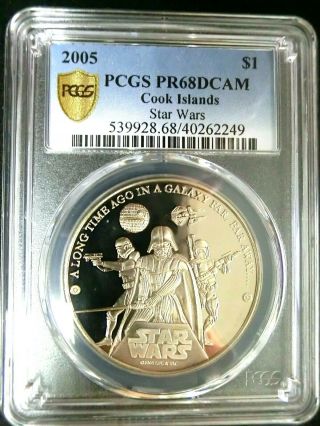 Pcgs Pr68dcam Gold Shield - Cook Islands 2005 Star Wars $1 Gem Proof