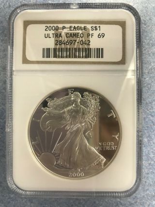 Ae Coin - 2000 P Eagle S$1 Ultra Cameo Pf 69 - 1oz Fine Silver One Dollar