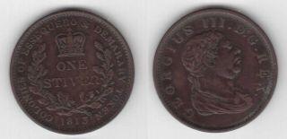 Essequebo & Demerary Guyana 1 Stiver Xf Coin 1813 Year Km 10 George Iii