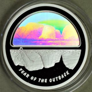 Australia 2002 5 Dollars Year Of The Outback Proof Silver Coin With Hologram