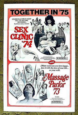 1975 Xxx Sexploitation Combo Poster - - " Sex Clinic 74 " And " Massage Parlor 73 "