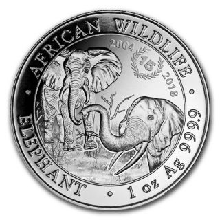 100 Shillings 15th Anniversary Jubilee Elephant Somalia 1 Oz Silver 2004 - 2018