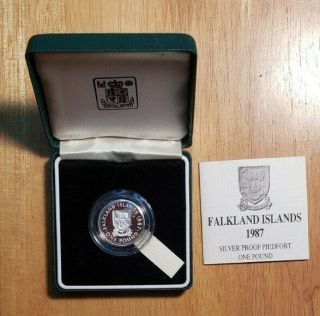 1987 Falkland Islands Silver Proof Piedfort £1 One Pound Coin With