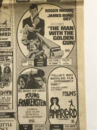 Jan 1975 (14, ) Newspaper Movie Ads James Bond,  Young Frankenstein - All Originals