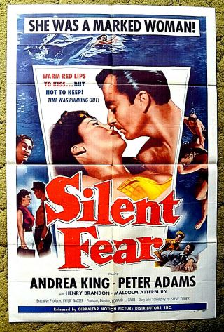 A Marked Woman.  In Shark Filled Waters - 1955 Poster 27x41 - - - - " Silent Fear "