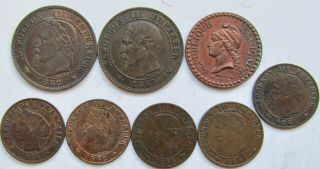France Group Of (7) Different Bronze 2 Centimes And 1 Centime 1848 - 1874