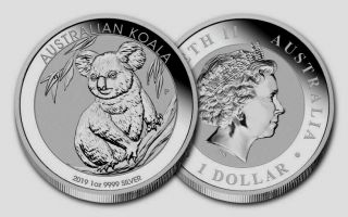 2019 Australia 1 Dollar Koala 1 Oz 999 Silver Bu Coin