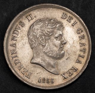1855,  Kingdom Of Naples,  Ferdinand Ii.  Large Silver 120 Grana (scudo) Coin.  Xf
