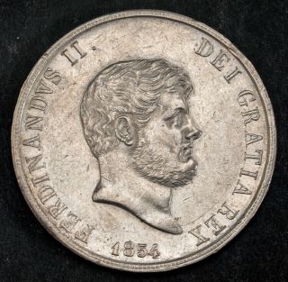 1854,  Kingdom Of Naples,  Ferdinand Ii.  Large Silver 120 Grana (scudo) Coin.  Xf,