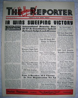 1939 Rare Hollywood Reporter " Ia Wins Sweeping Victory " Issue
