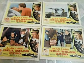 1954 Columbia Film Hell Below Zero W/ Alan Ladd Lobby Card Set