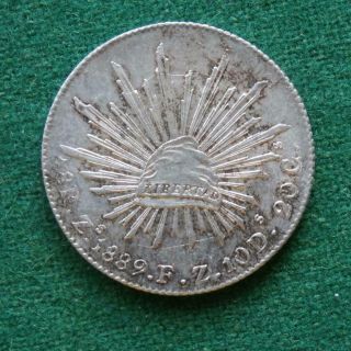 1889 Mexico Silver 8 Reales Mexican Zs Fz Zacatecas Coin Caps & Rays Au