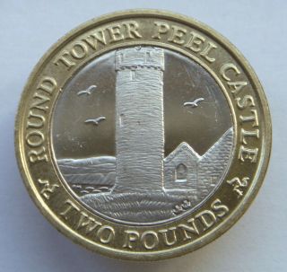 Isle Of Man,  2 Pounds,  2004,  Round Tower Peel Castle,  Bi - Metal,  Unc,  Scarce