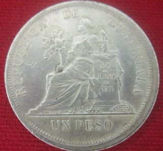 1894 Guatemala Un Peso Dollar Size Coin.  900 Silver