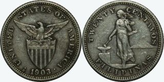 1903 - S Us/philippines 20 Centavos Vf Details Allen 10.  02 Silver Mx687