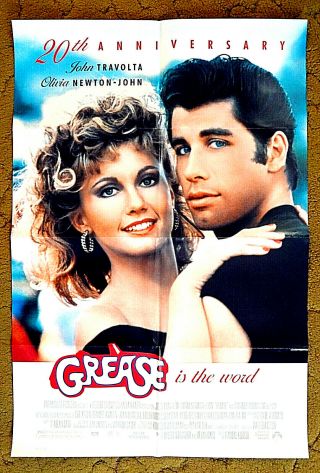 John Travolta And Olivia Newton / 20th Anniversary Poster 27x41 - - " Grease "