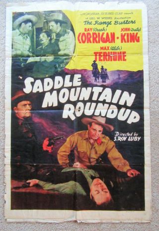 Saddle Mountain Roundup Orig 1941 1sht Movie Poster Fld Ray Crash Corrigan Poor