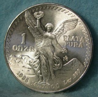 1985 Mo Mexico 1 Onza Libertad World 1 Oz Silver Coin Km 494.  1 Near Gem Unc