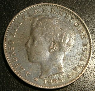 1895 Spain Spanish Puerto Rico 20 Centavos Alfonso Xiii Boy King Xf Det.  - Cleaned