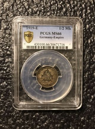1919 - E Germany Empire 1/2 Mark Silver Coin Pcgs Ms 66