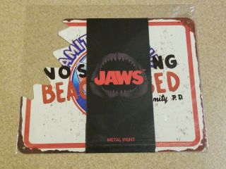 Jaws No Swimming Beach Closed Metal Print Sign Loot Fright Lootcrate Exclusive