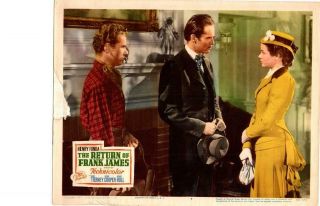 Return Of Frank James 1951 Re - Release Lobby Card Henry Fonda Gene Tierney,