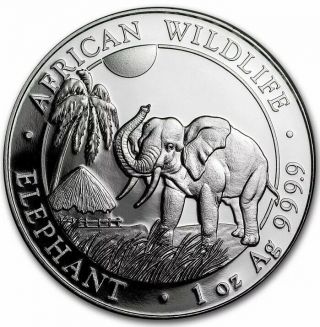 2017 • Somalia Silver Elephant 1 Oz Coin.  9999 Fine • 100 Shillings (bu)
