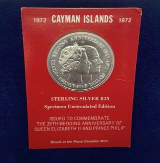 1972 Cayman Island Sterling Silver $25 Dollar Coin - Usa