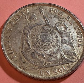 90 Silver Guatemala 1894 1/2 Real Counter Stamped On 1871 Y.  J Peru Un Sol