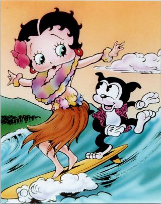 Betty Boop & Bimbo The Dog Vintage 1986 8x10 Photo Surfing Together In Hawaii