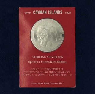 1972 Cayman Islands Sterling Silver 25$ Dollar - Uncirculated - Us