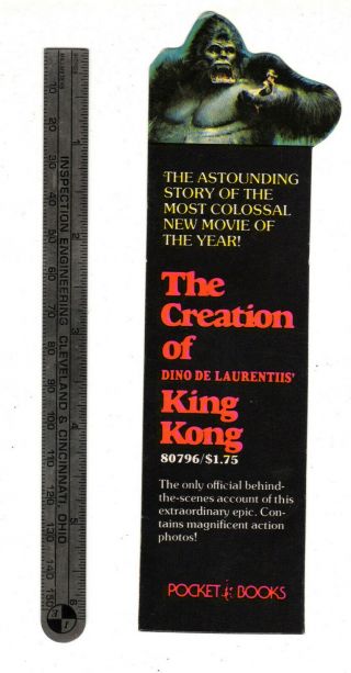 1976 King Kong Promotional Bookmark.  To Celebrate The Movies Release.