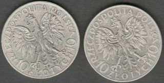 Poland 2 X 10 Zlotych 1933,  2 Silver Coins,  Queen Judwiga Coin