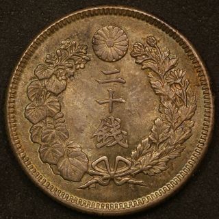Japan: 1908 (meiji 41) Silver 20 Sen Coin,  Y 30,  Uncirculated