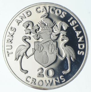 Silver - Huge - 1974 Turks & Caicos 20 Crowns - World Silver Coin 041