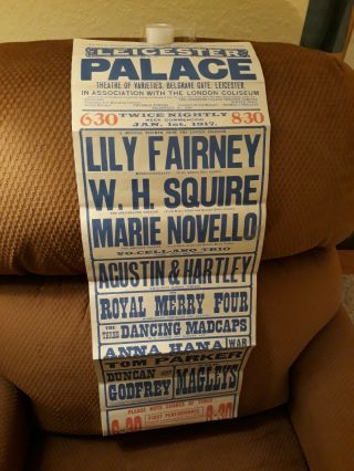 1917 Leicester Palace Poster Jan 1st 1917 Has Been Folded Up For Many Years